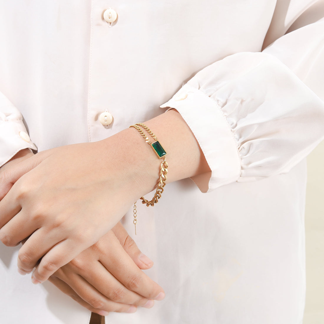 Green Crystal Heavy Chained Bracelet