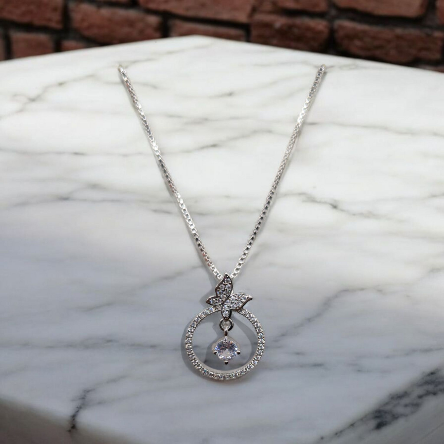 Gem Stone Butterfly Necklace