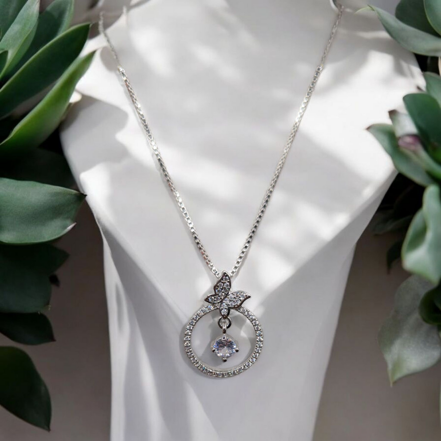 Gem Stone Butterfly Necklace