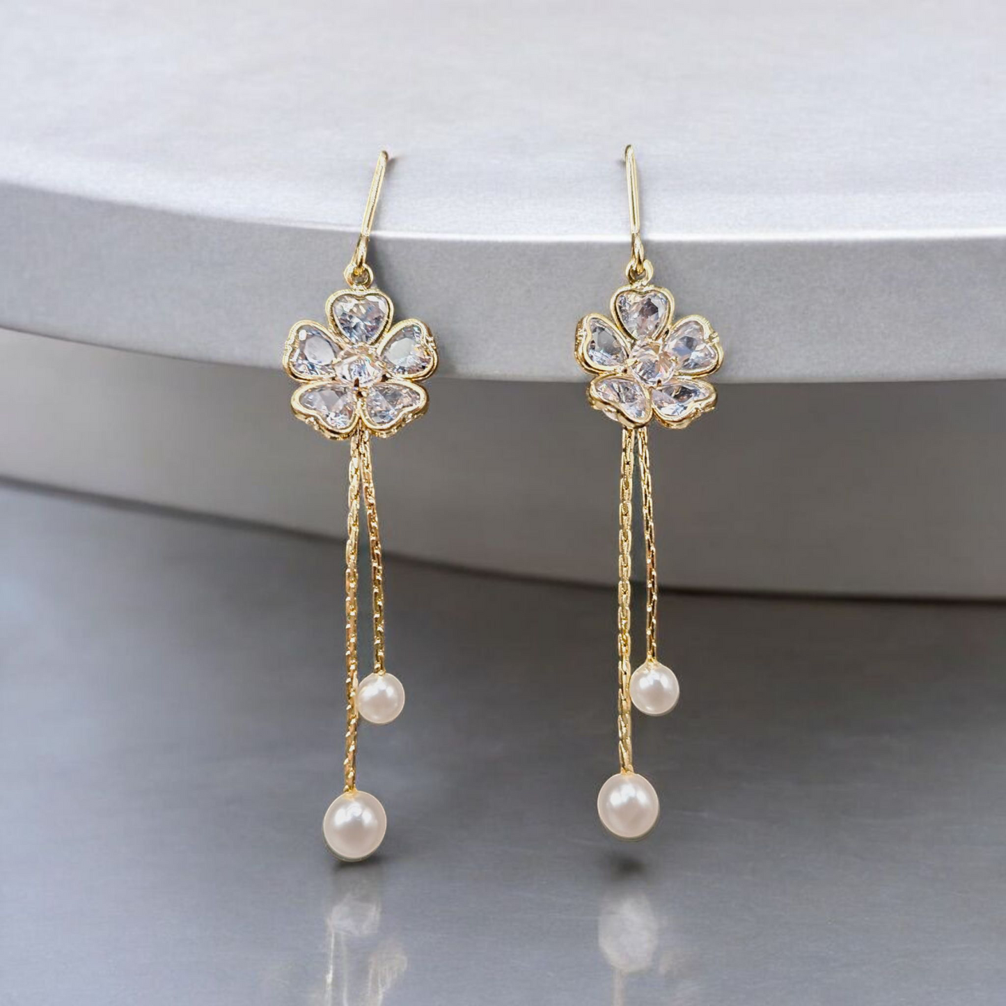 Zirconia Flower Drop Earring
