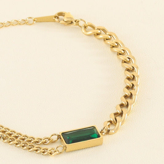 Green Crystal Heavy Chained Bracelet