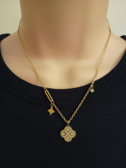 Rhinestone Four Leaf Necklace